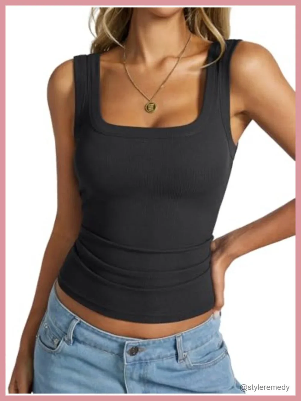Cotton Ribbed Square Neck Tank Top Backless Sleeveless Cami Summer Top